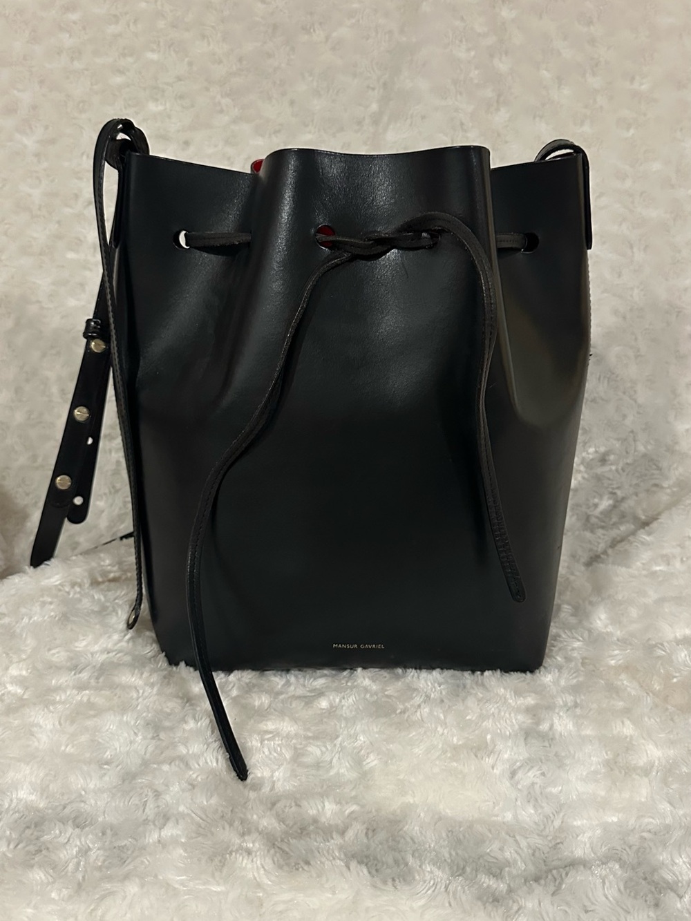 Mansur Gavriel Black Leather Drawstring Bucket Bag